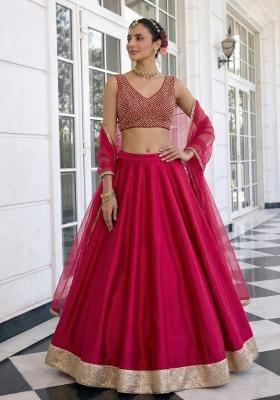 Pink Embroidered Silk Lehenga Set