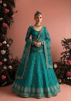 Blue Zari Work Net Lehenga Set
