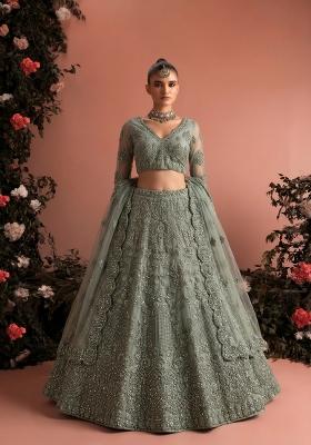 Sea Green Zari Work Net Lehenga Set