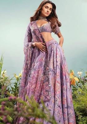 Purple Embroidered Silk Lehenga Set
