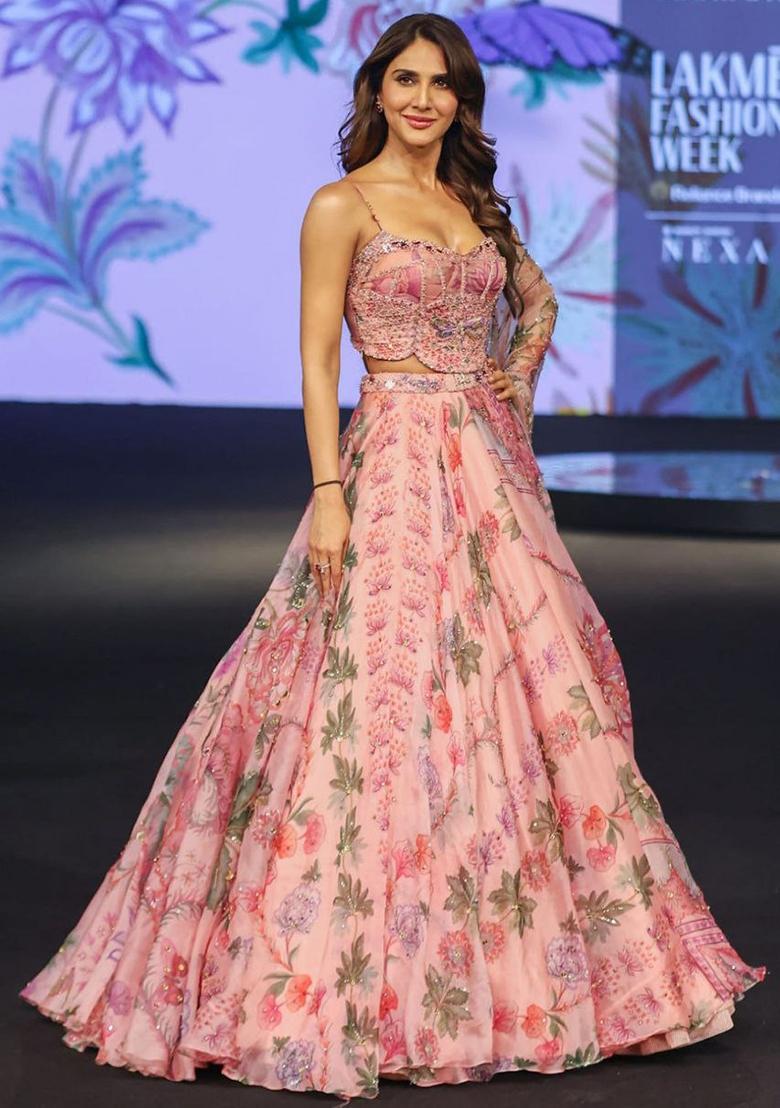 Pink Embroidered Silk Lehenga Set - Indya