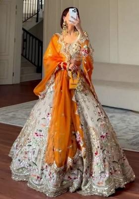 Multicolor Embroidered Silk Lehenga Set