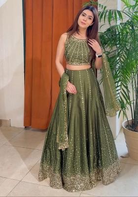 Green Embroidered Silk Lehenga Set