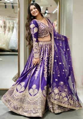 Royal Blue Embroidered Silk Lehenga Set