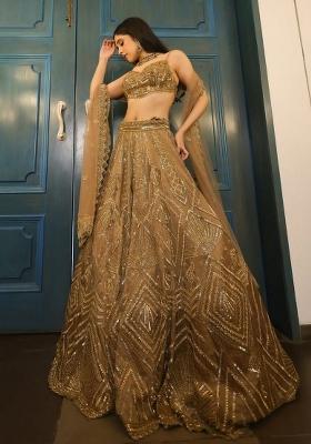 Golden Embroidered Net Lehenga Set