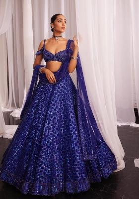 Royal Blue Sequin Work Net Lehenga Set