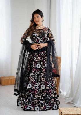 Black Embroidered Net Lehenga Set