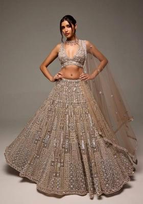 Peach Sequin Work Georgette Lehenga Set