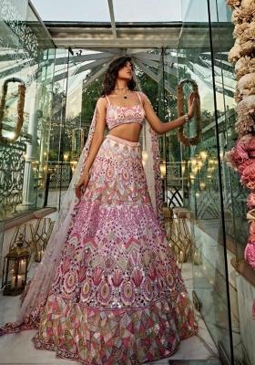Multicolor Embroidered Georgette Lehenga Set