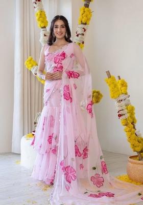 Pink Printed Georgette Lehenga Set