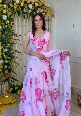 Pink Printed Georgette Lehenga Set