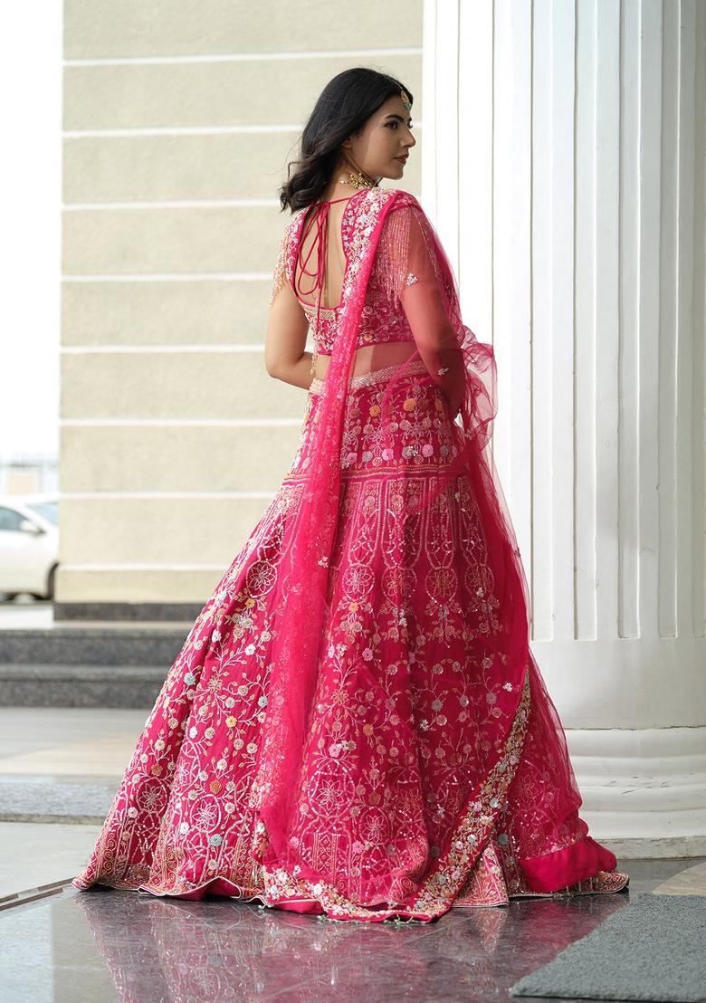 Rani Pink Sequin Work Satin Lehenga Set - Indya