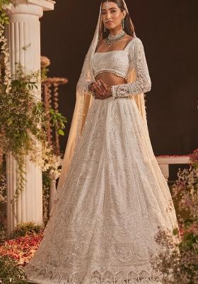 White Embroidered Net Lehenga Set