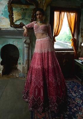 Pink Embroidered Georgette Lehenga Set