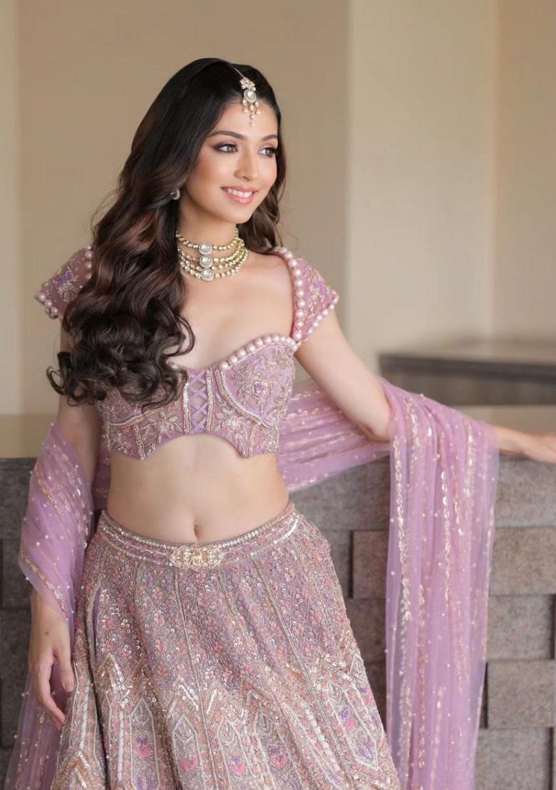Pink Embroidered Silk Lehenga Set - Indya