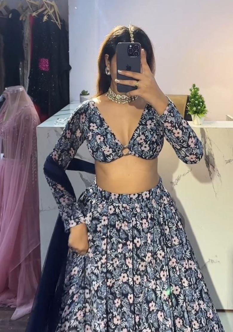 Multicolor Printed Chinon Lehenga Set - Indya