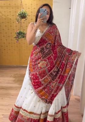 White Embroidered Georgette Lehenga Set