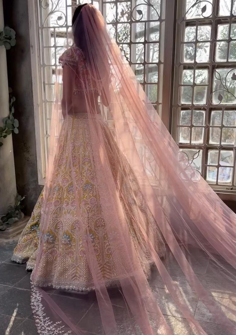 Yellow Embroidered Silk Lehenga Set - Indya