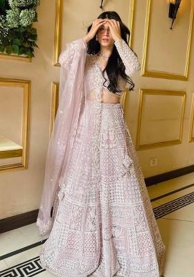 Light Pink Embroidered Net Lehenga Set