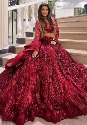 Maroon Sequin Work Net Lehenga Set