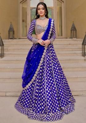 Royal Blue Embroidered Georgette Lehenga Set
