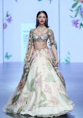 Multicolor Printed Silk Lehenga Set