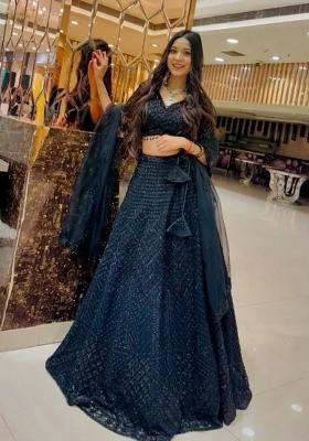 Black Embroidered Net Lehenga Set