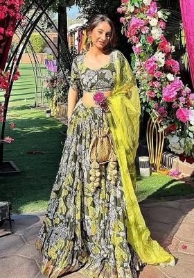 Parrot Printed Chinon Lehenga Set