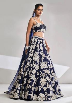 Blue Embroidered Georgette Lehenga Set