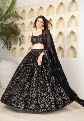 Black Embroidered Georgette Lehenga Set