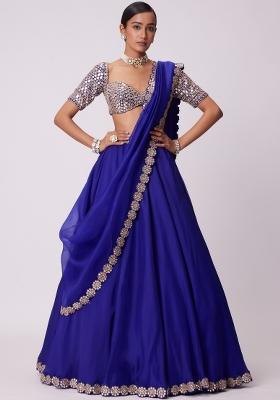 Royal Blue Embroidered Georgette Lehenga Set