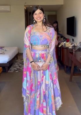 Multicolor Printed Chinon Lehenga Set