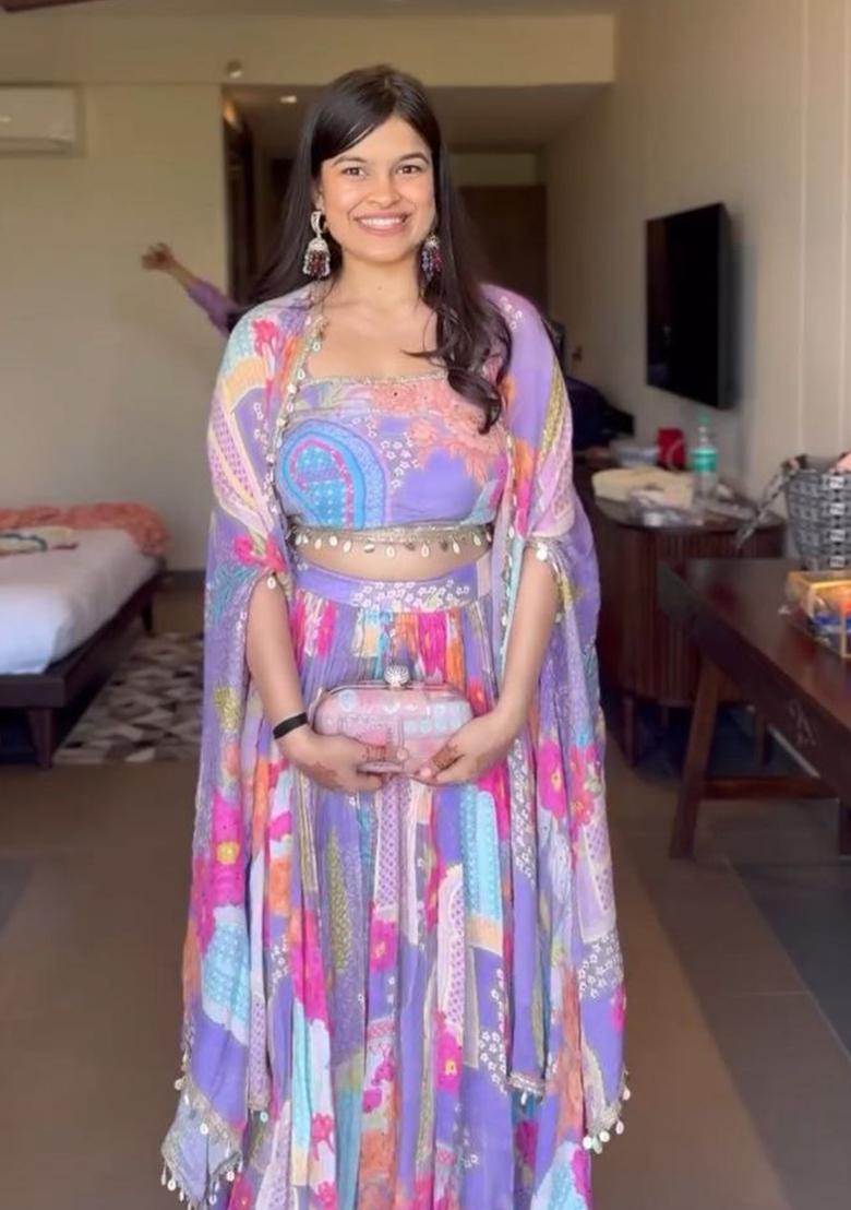 Multicolor Printed Chinon Lehenga Set - Indya
