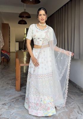 Multicolor Embroidered Georgette Lehenga Set