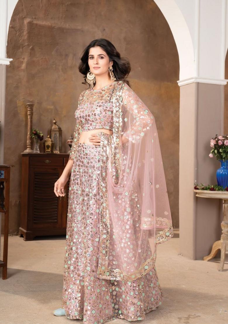 Multicolor Sequin Work Net Lehenga Set - Indya