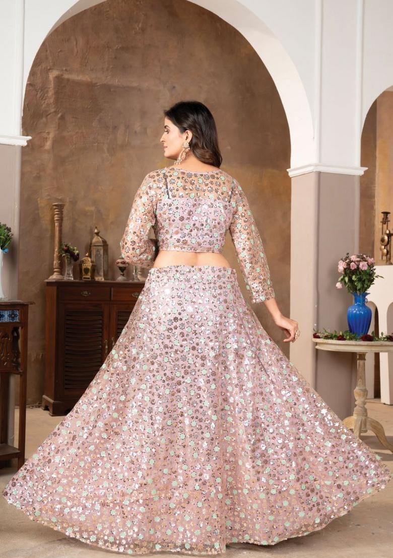 Multicolor Sequin Work Net Lehenga Set - Indya