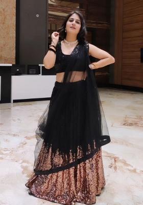 Black Sequin Work Georgette Lehenga Set