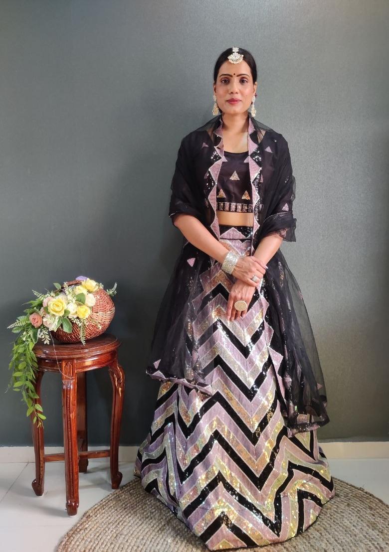 Multicolor Embroidered Net Lehenga Set - Indya