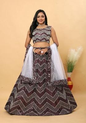 Multicolor Sequin Work Satin Lehenga Set