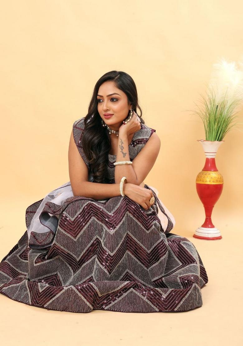 Multicolor Sequin Work Satin Lehenga Set - Indya