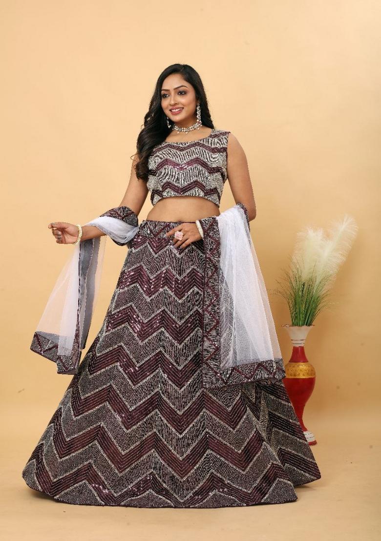 Multicolor Sequin Work Satin Lehenga Set - Indya