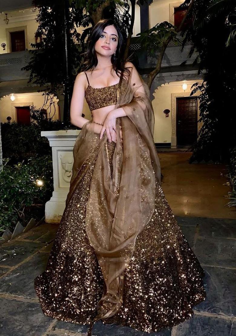Multicolor Sequin Work Satin Lehenga Set - Indya