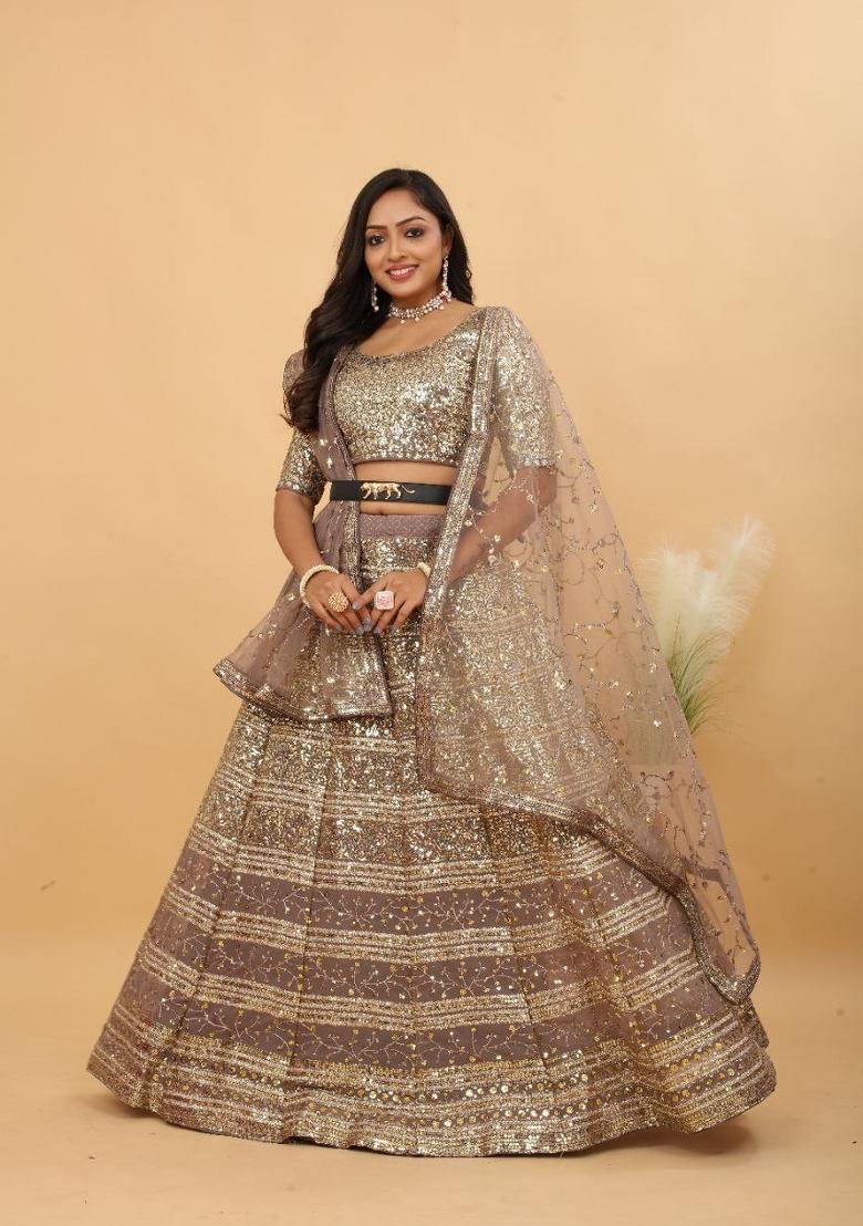 Multicolor Embroidered Georgette Lehenga Set - Indya