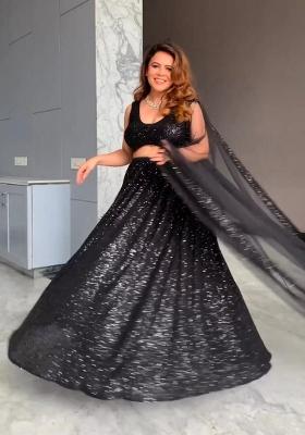 Black Sequin Work Georgette Lehenga Set