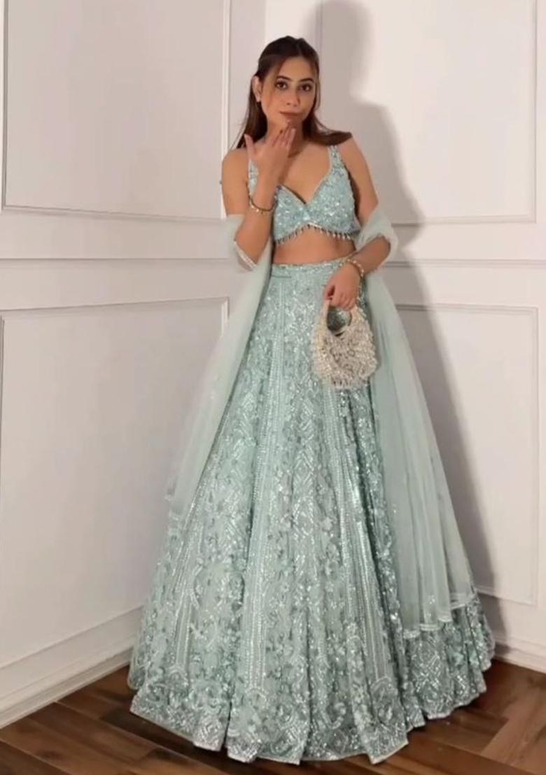 Multicolor Embroidered Georgette Lehenga Set - Indya