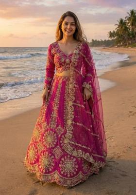 Blue Embroidered Georgette Lehenga Set