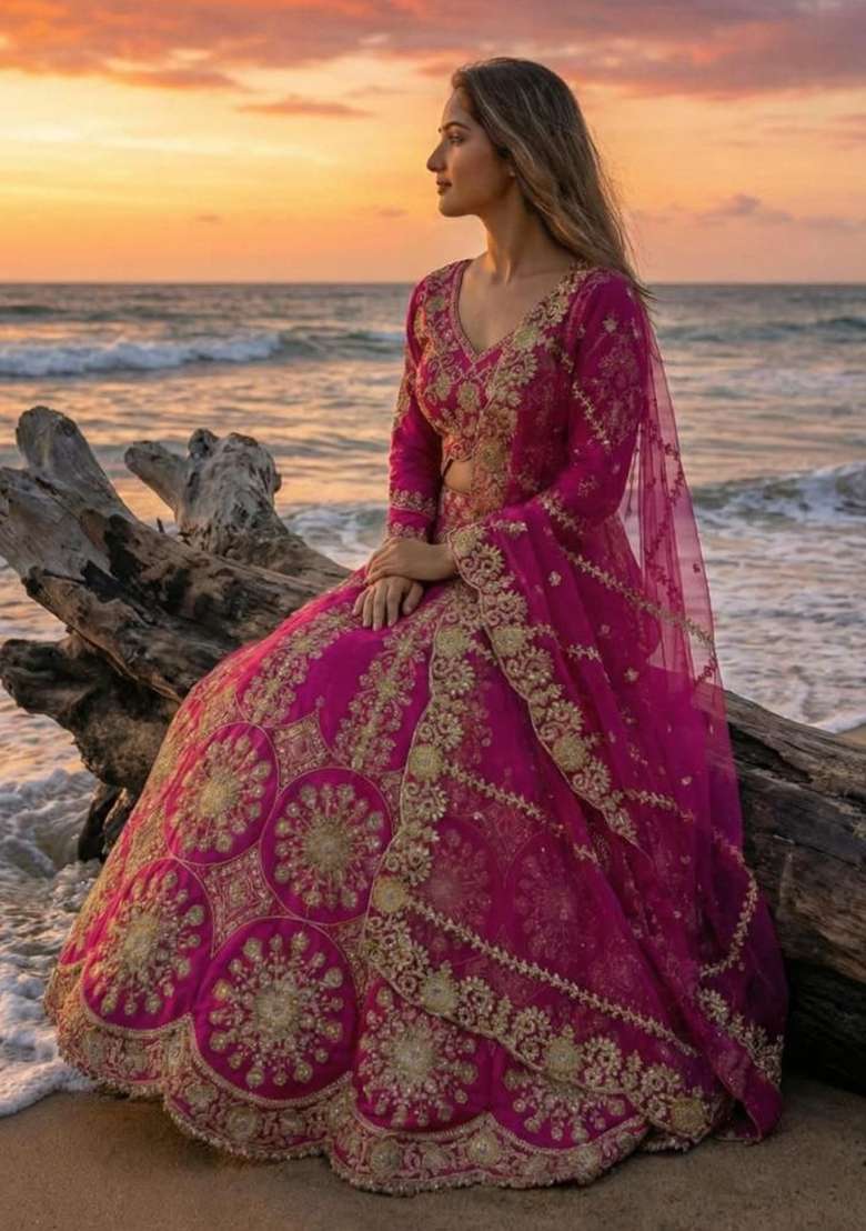 Blue Embroidered Georgette Lehenga Set for Diwali and Festive Wear - Indya