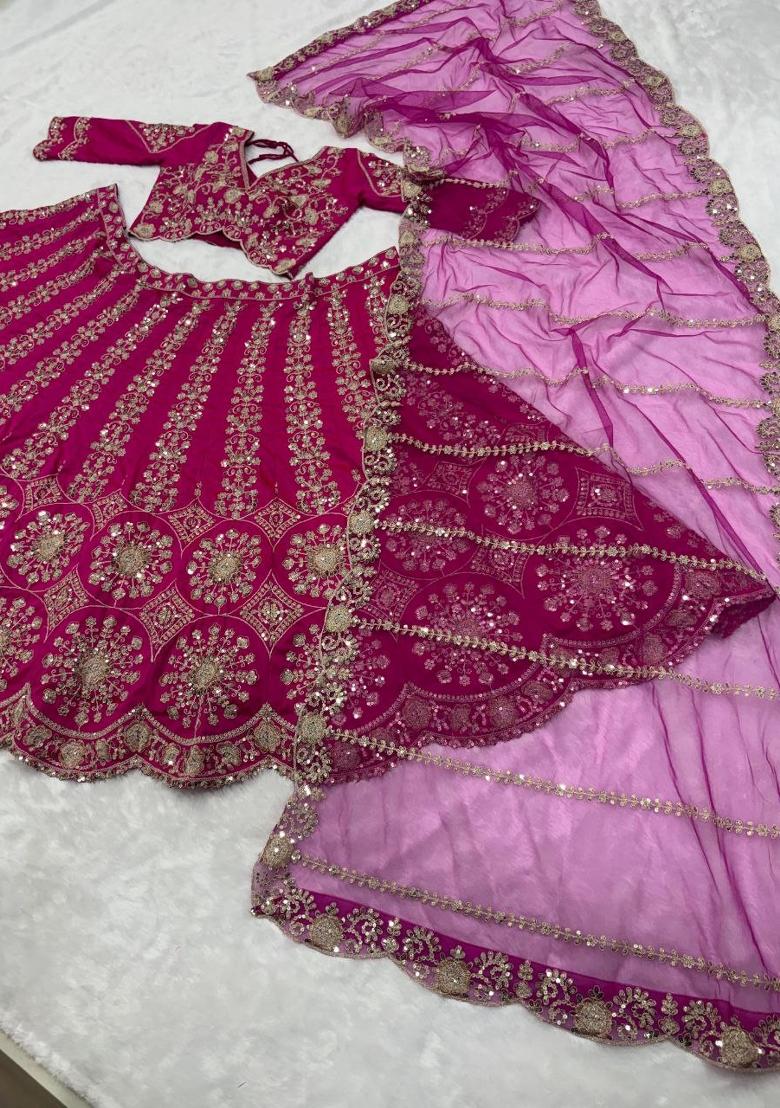 Blue Embroidered Georgette Lehenga Set - Indya