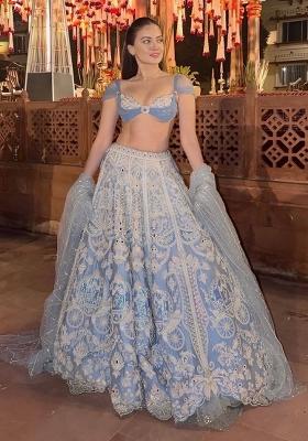 Teal Sequin Work Silk Lehenga Set