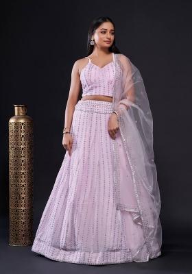 Light Pink Zari Work Georgette Lehenga Set